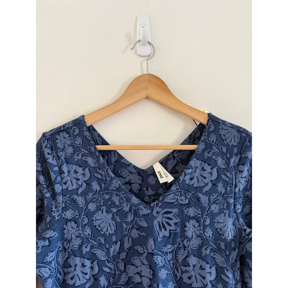 Pact Organic Cotton Blue Floral V-Neck Midi A-Line Dress with Pockets Womens M - Picture 5 of 6